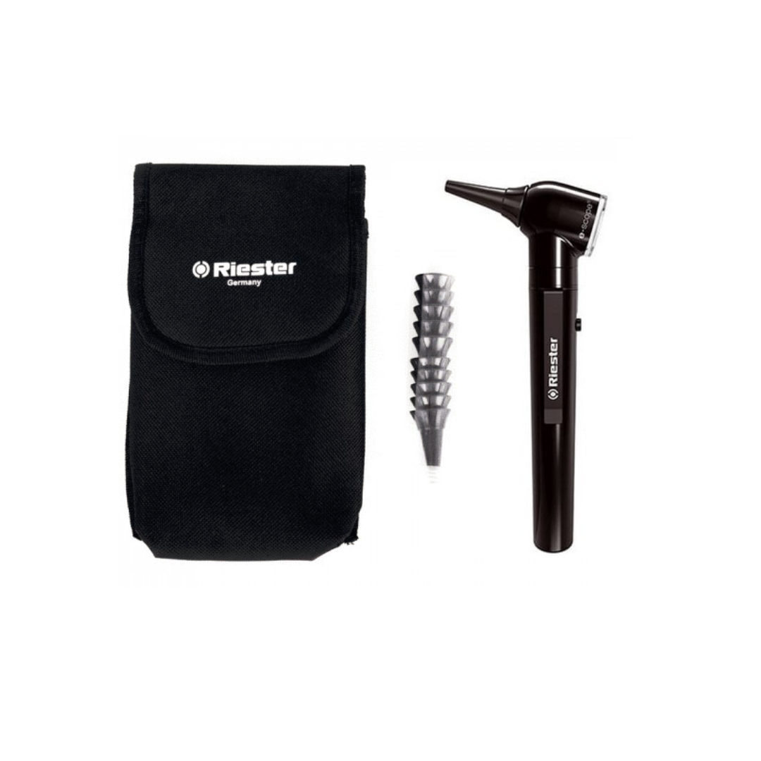 Otoscopio e-scope® con iluminación directa XL 2,5 v, en funda, Riester