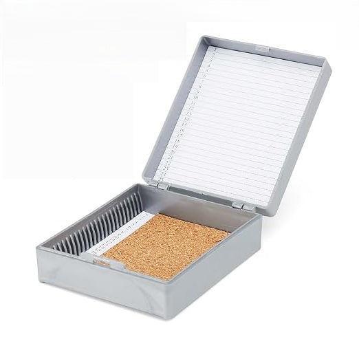 Caja Para 25 Portaobjetos, Forrada de Corcho