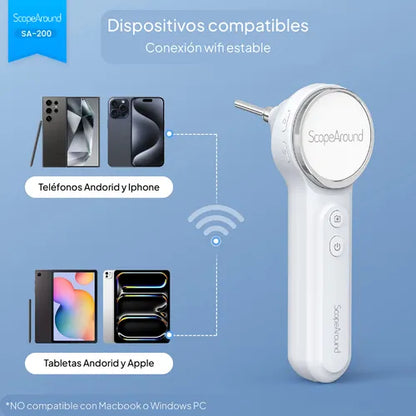 Otoscopio con Camara 4.3mm, con pantalla 1.85" WiFi Compatible con Android/iPhone