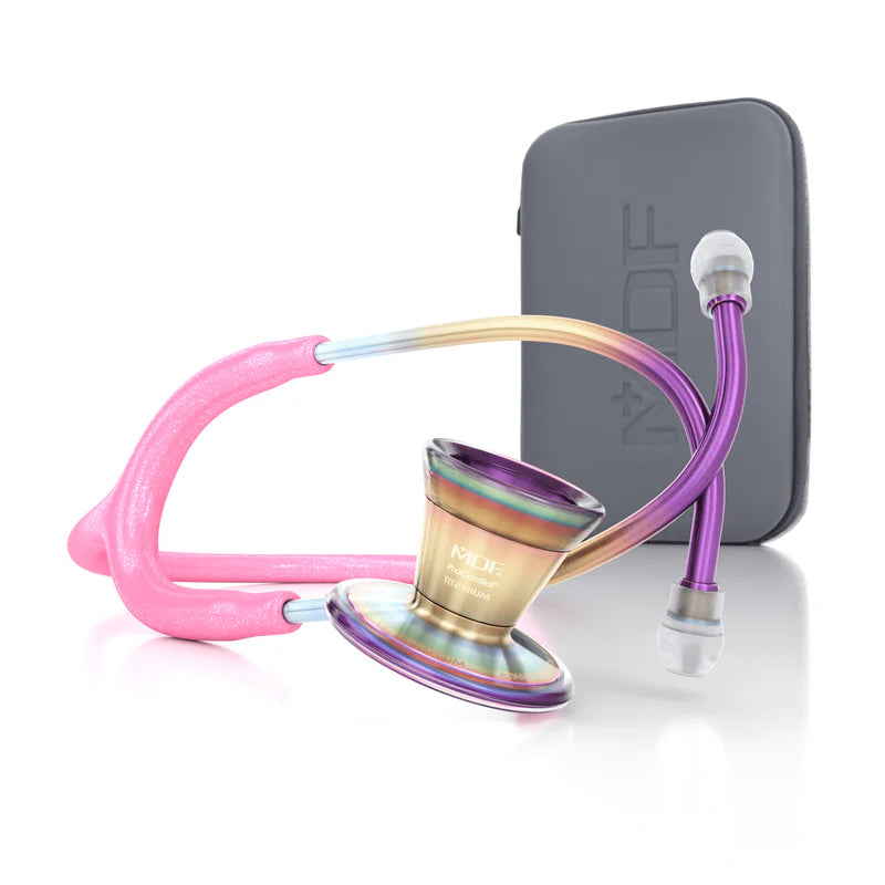 Estetoscopio Adulto ProCardial® Titanio + Estuche - Rosa Claro Brillante/Kaleidoscope